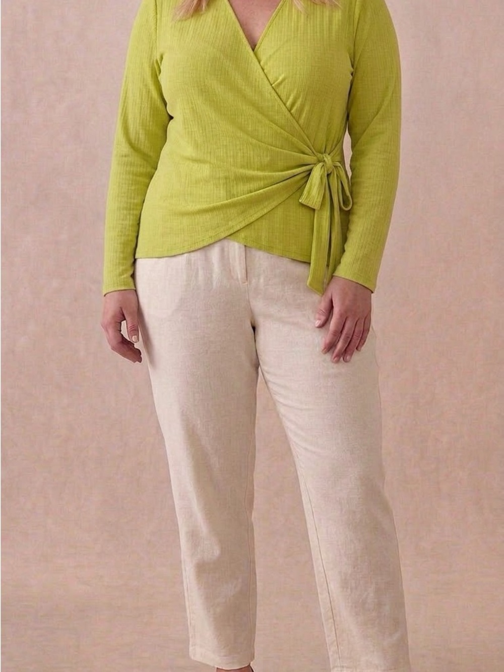 Lane Bryant Lime Green Wrap-Style Long Sleeve Top